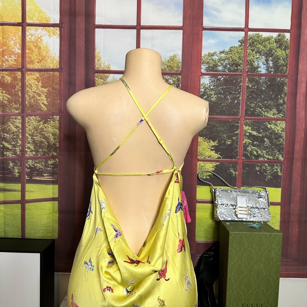 Anthropologie Yellow Butterfly no Print Backless Slip Dress - Picture 5 of 6